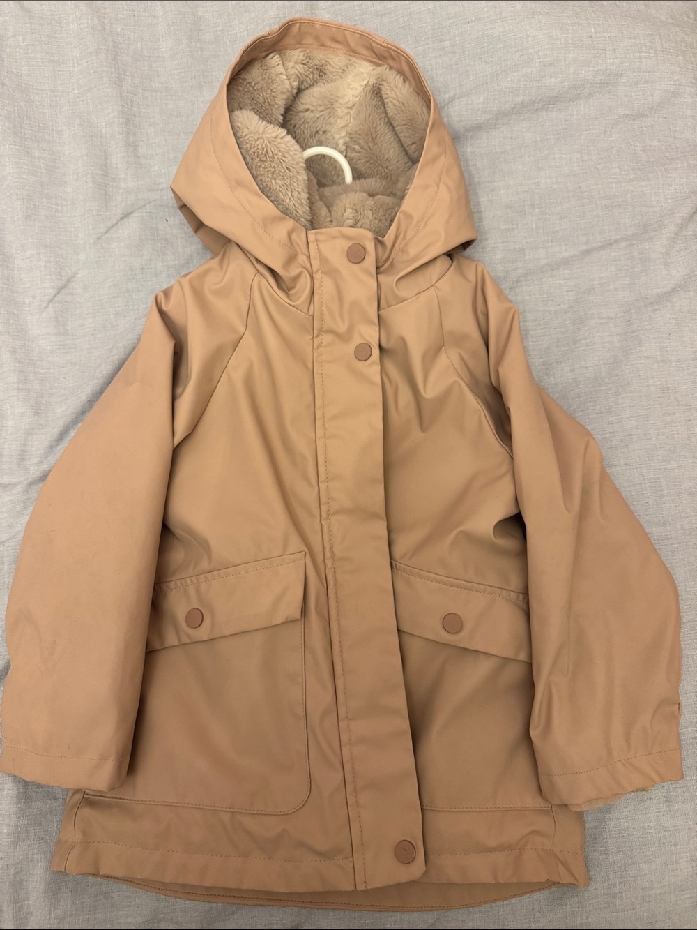 Zara Kids Tan Hooded Raincoat with Fleece Lining